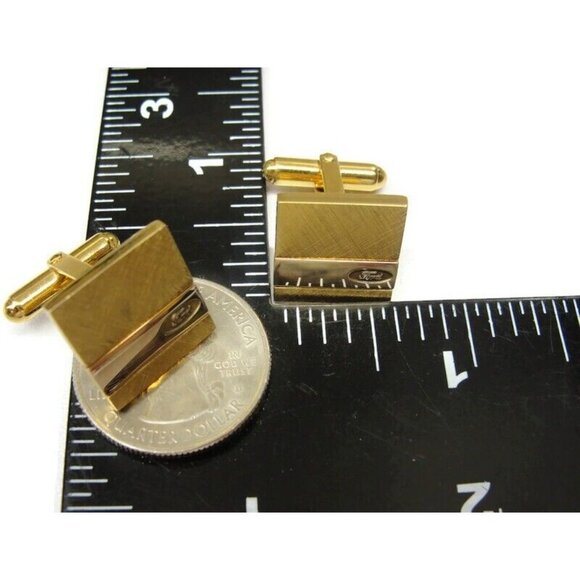 Josten's Cufflinks Gold Tone 10K Gold Ford Insert Wedding Tux Vintage - Picture 5 of 14